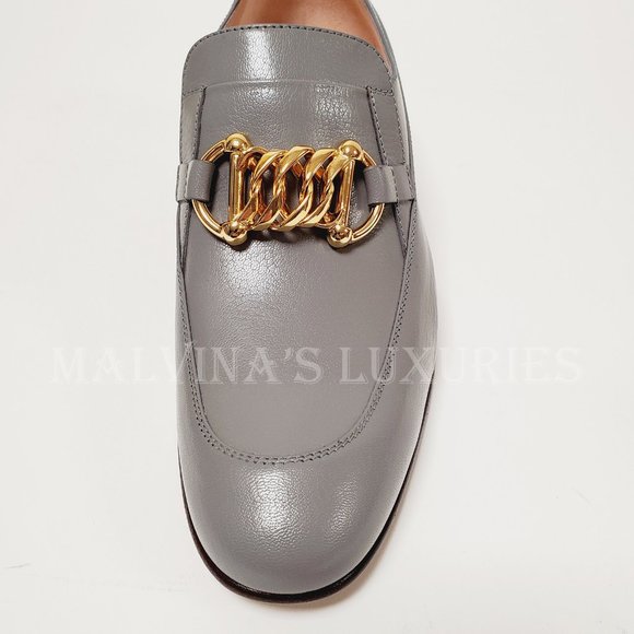 GUCCI SHOES EBAL GRAY LEATHER HORSEBIT CHAIN LOAFERS ICE LOLLY sz 37 7 US - Picture 10 of 15